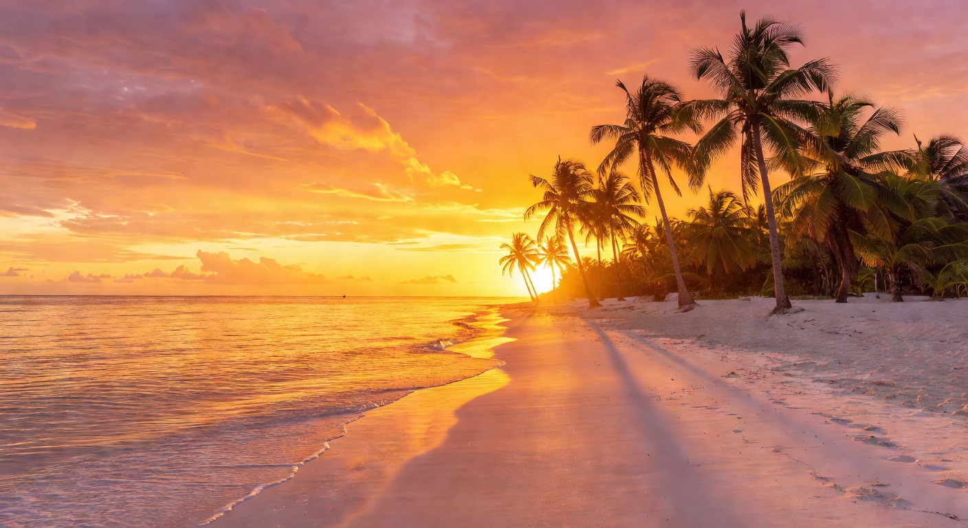 Golden sunset over Grand Anse Beach