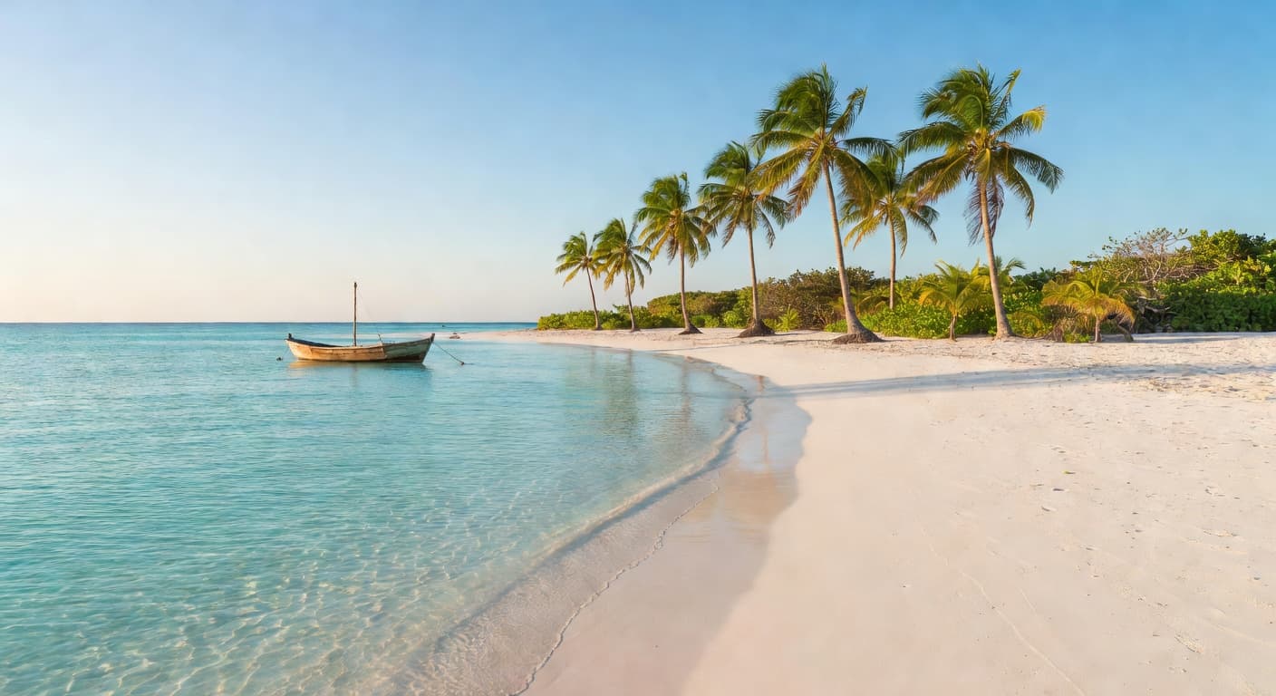 Pristine white sand beach on Carriacou island